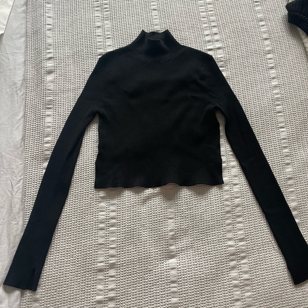 All Saints ribbed cropped black turtle neck sweater